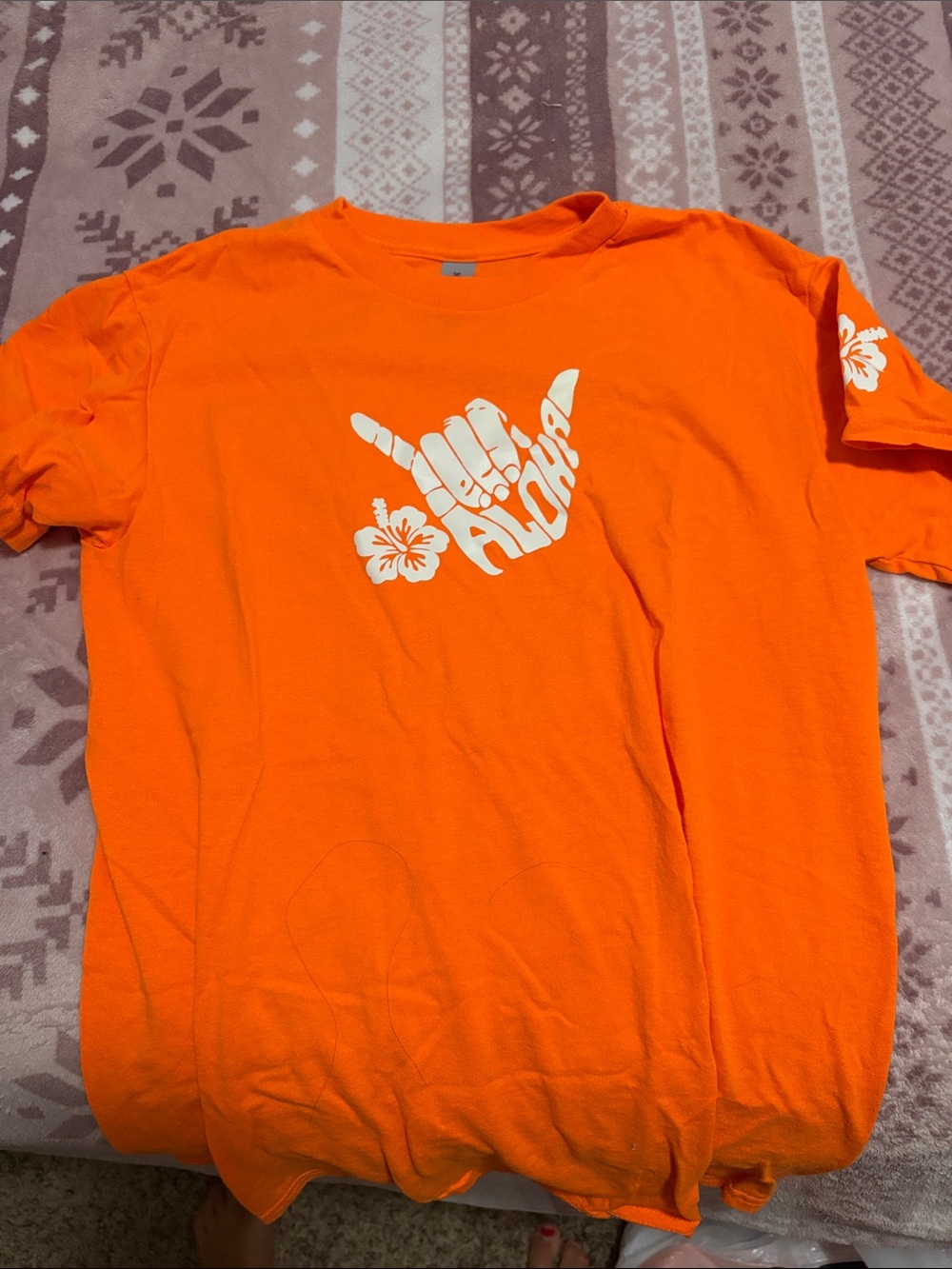 Gildan Orange Kids' Tee with White Aloha Shaka Graphic